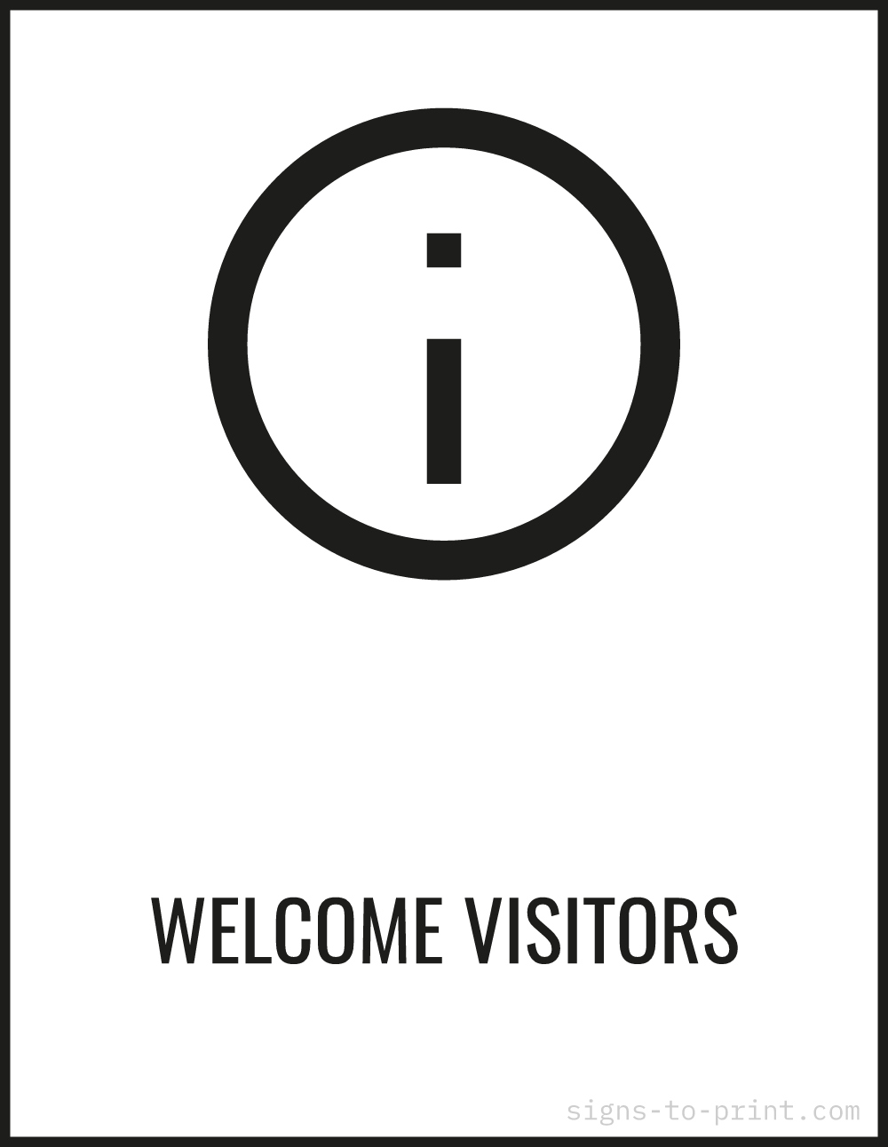 Free printable Welcome Visitors sign, Black / White, 8.5x11 in