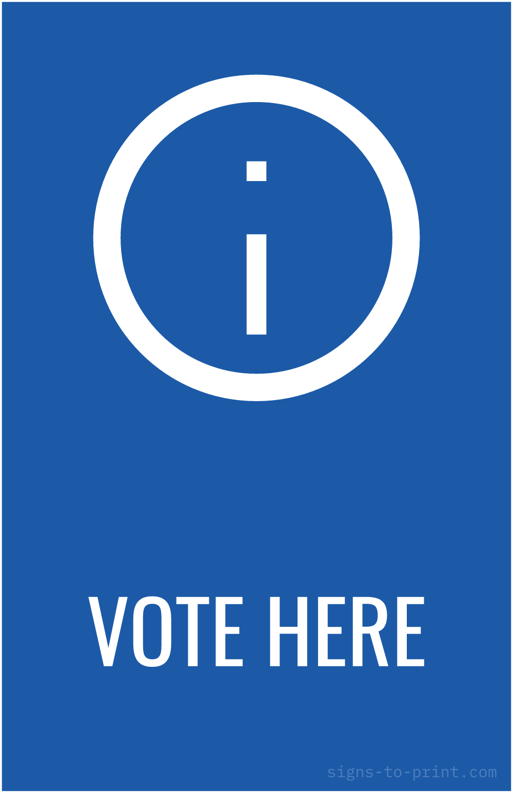 Free printable Vote Here 11 x 17 sign, Blue / White, 11 x 17 download