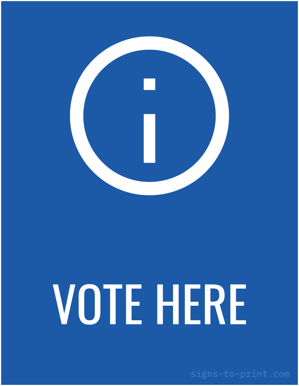Free printable Vote Here 8.5 x 11 sign, Blue / White, 8.5 x 11 download