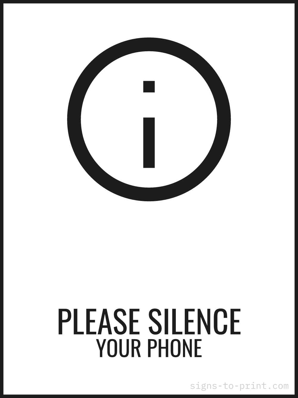 Free printable Please Silence Your Phone 18 x 24 sign, Black / White, 18 x 24 download