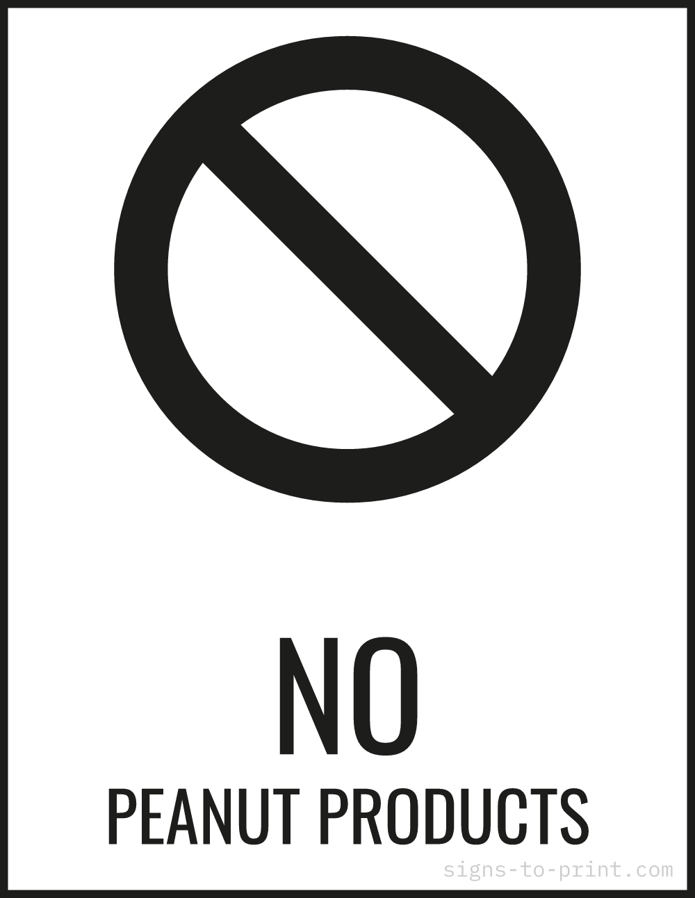 Free printable No Peanut Products sign, Black / White, 8.5x11 in