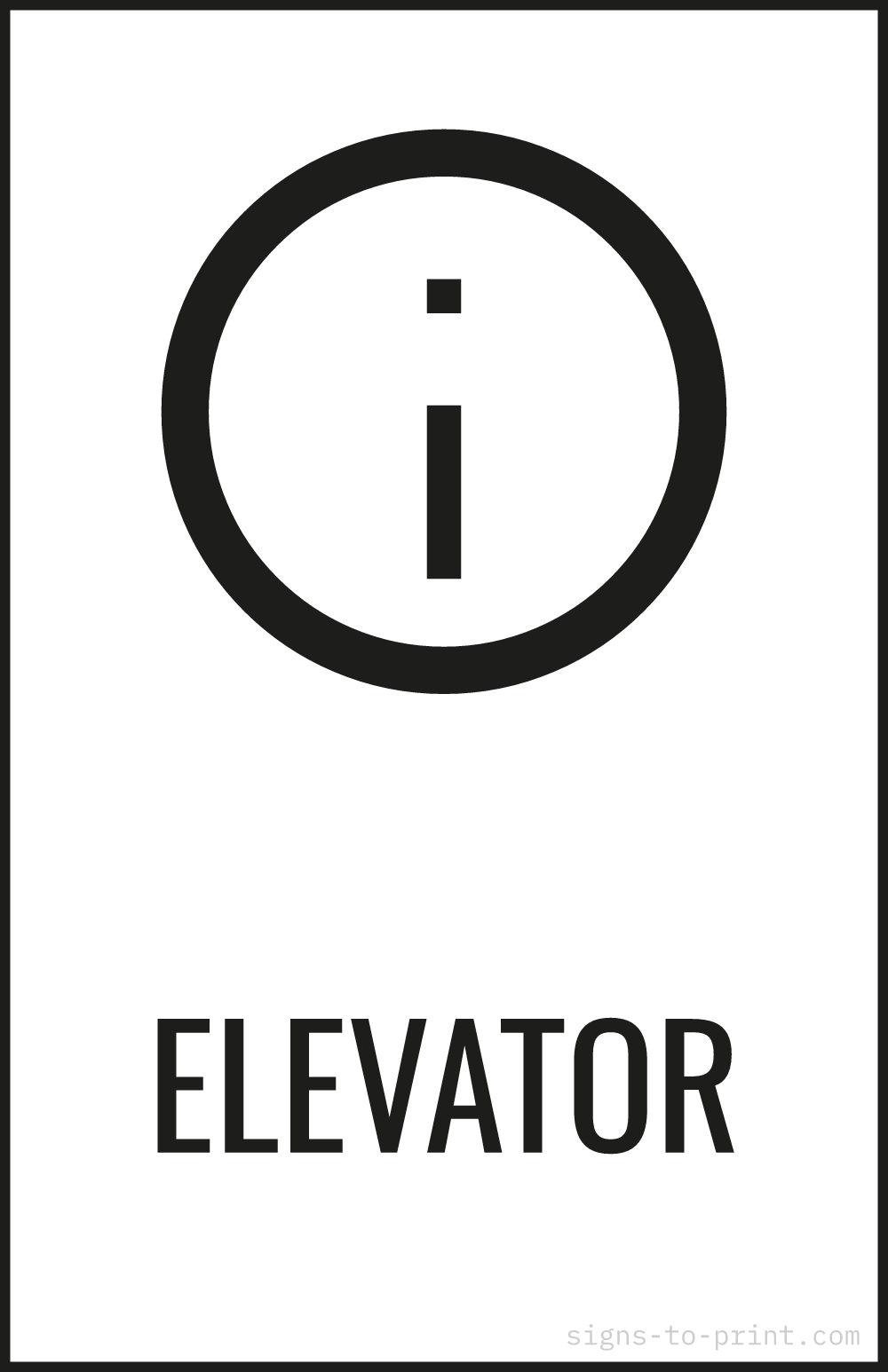 Free printable Elevator 11 x 17 sign, Black / White, 11 x 17 download