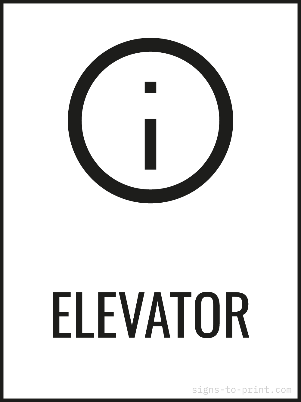 Free printable Elevator 18 x 24 sign, Black / White, 18 x 24 download