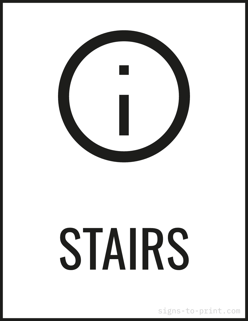 Free printable Stairs sign, Black / White, 8.5x11 in