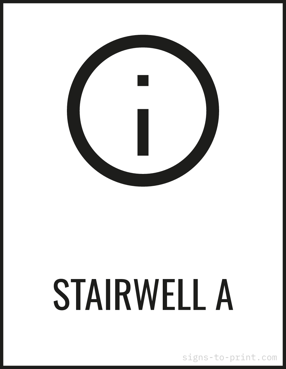 Free printable Stairwell A sign, Black / White, 8.5x11 in