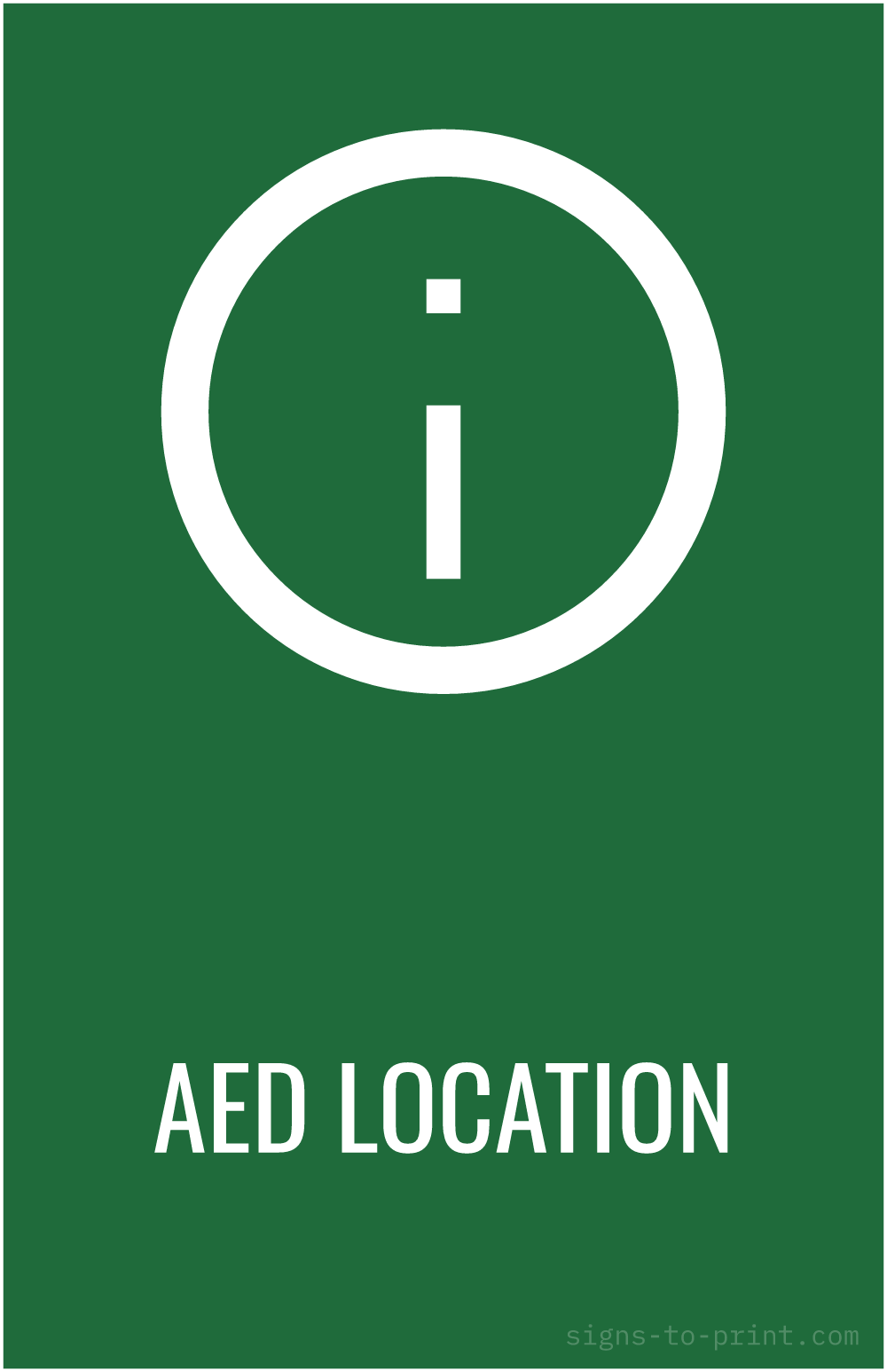 Free printable AED Location 11 x 17 sign, Green / White, 11 x 17 download