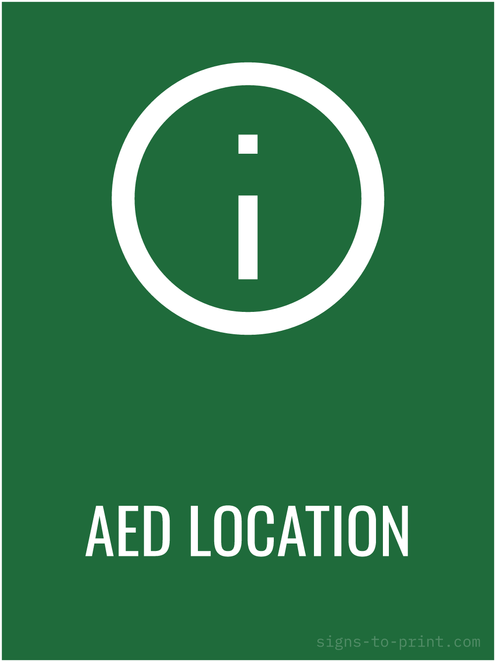 Free printable AED Location 18 x 24 sign, Green / White, 18 x 24 download