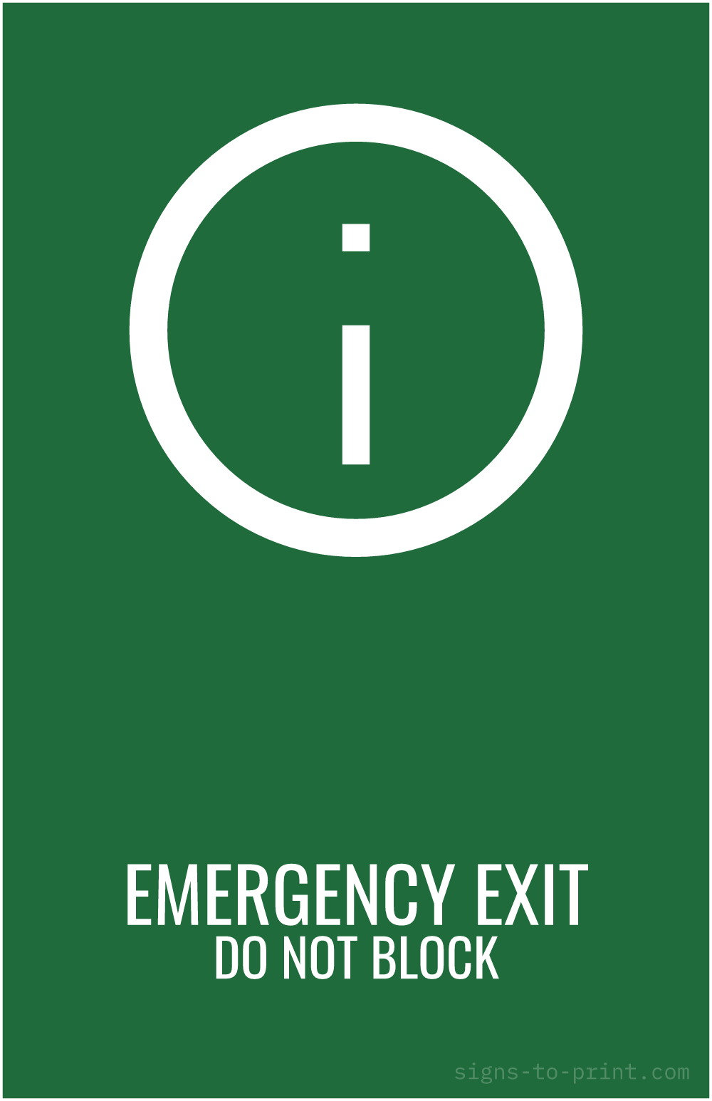 Free printable Emergency Exit Do Not Block 11 x 17 sign, Green / White, 11 x 17 download