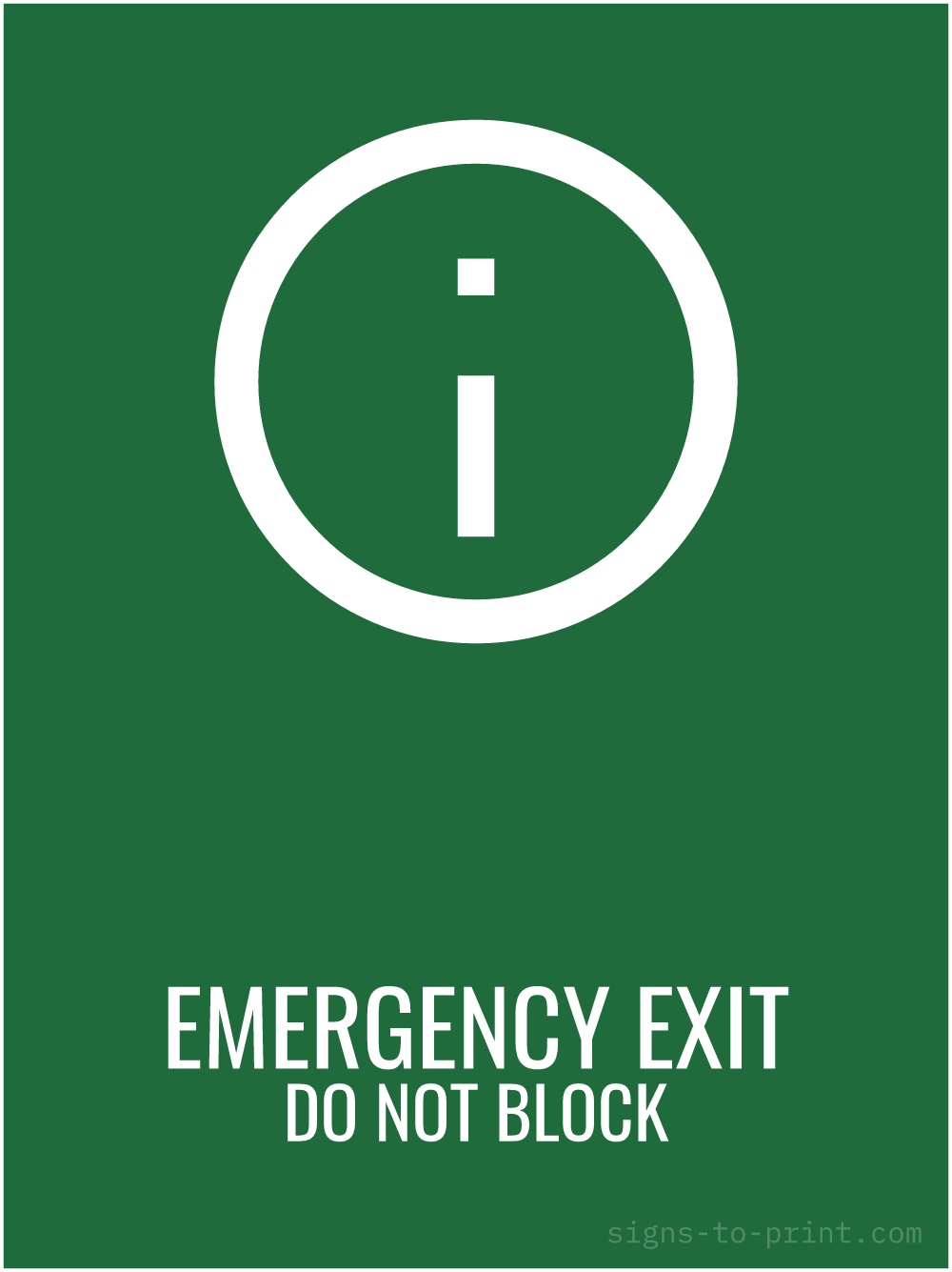 Free printable Emergency Exit Do Not Block 18 x 24 sign, Green / White, 18 x 24 download