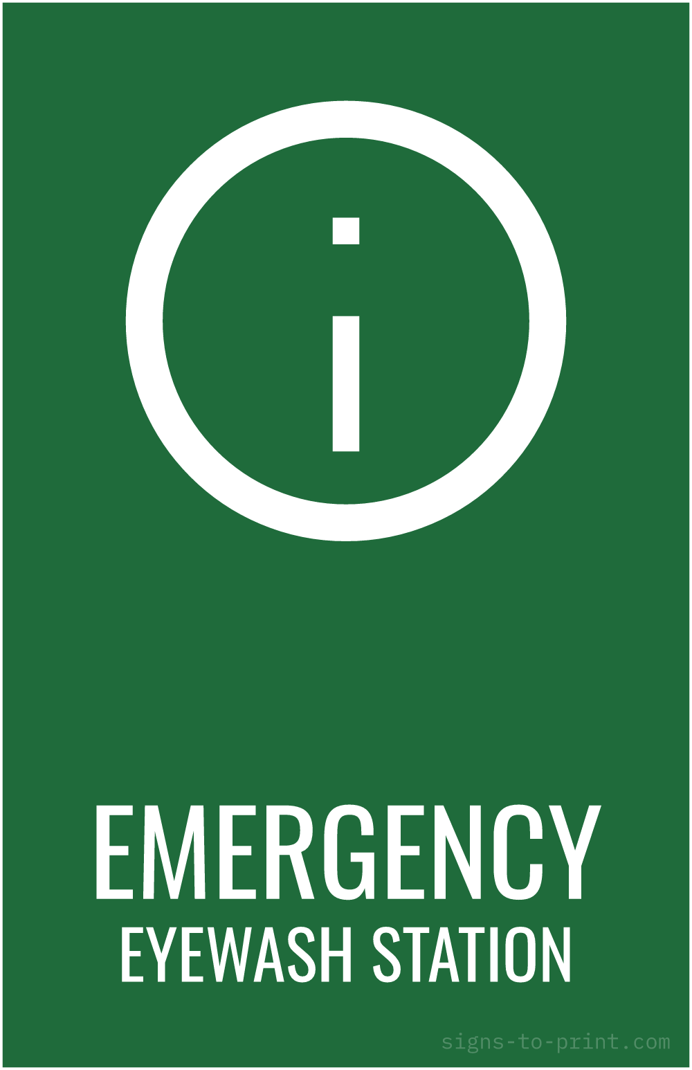 Free printable Emergency Eyewash Station 11 x 17 sign, Green / White, 11 x 17 download