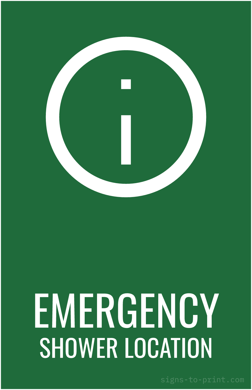 Free printable Emergency Shower Location 11 x 17 sign, Green / White, 11 x 17 download