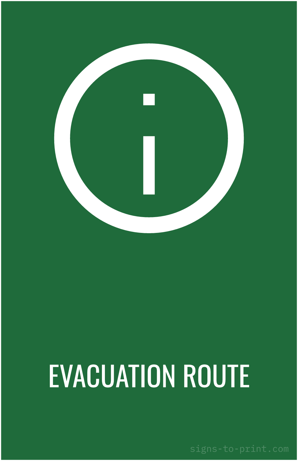 Free printable Evacuation Route 11 x 17 sign, Green / White, 11 x 17 download