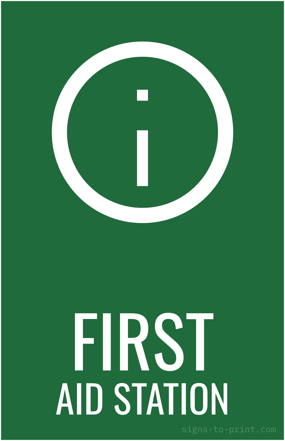Free printable First Aid Station 11 x 17 sign, Green / White, 11 x 17 download