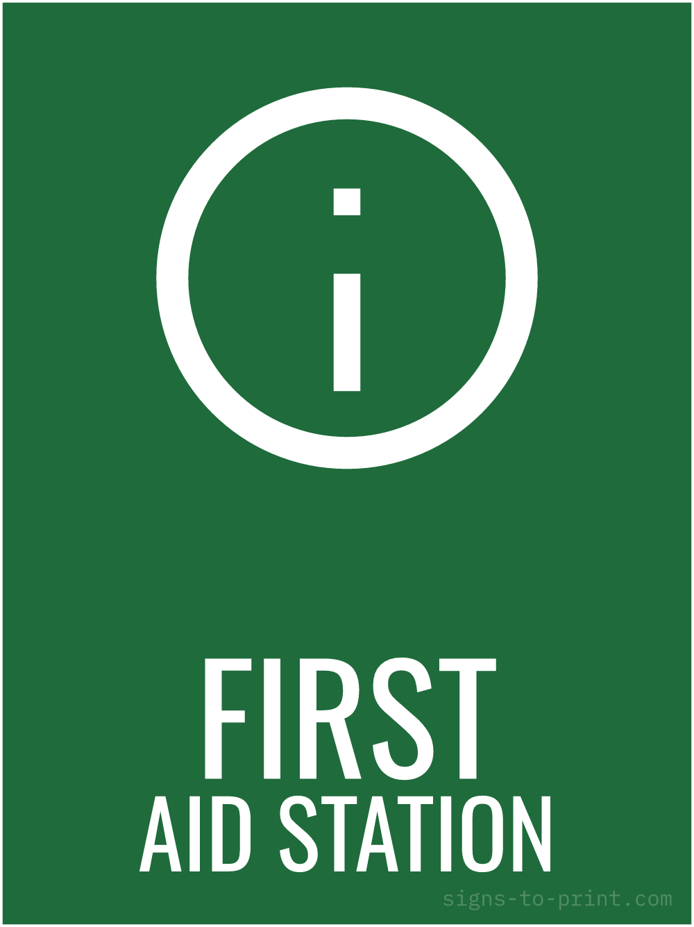 Free printable First Aid Station 18 x 24 sign, Green / White, 18 x 24 download