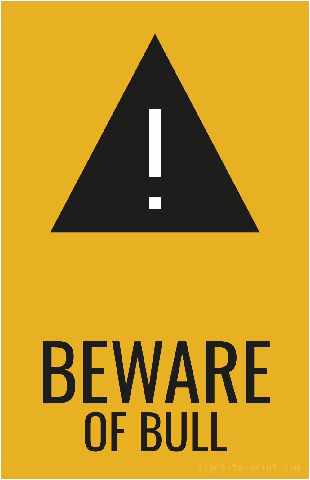 Free printable Beware of Bull 11 x 17 sign, Orange / Black, 11 x 17 download