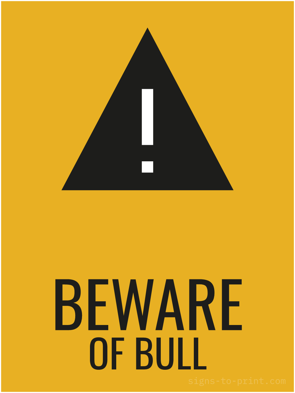 Free printable Beware of Bull 18 x 24 sign, Orange / Black, 18 x 24 download
