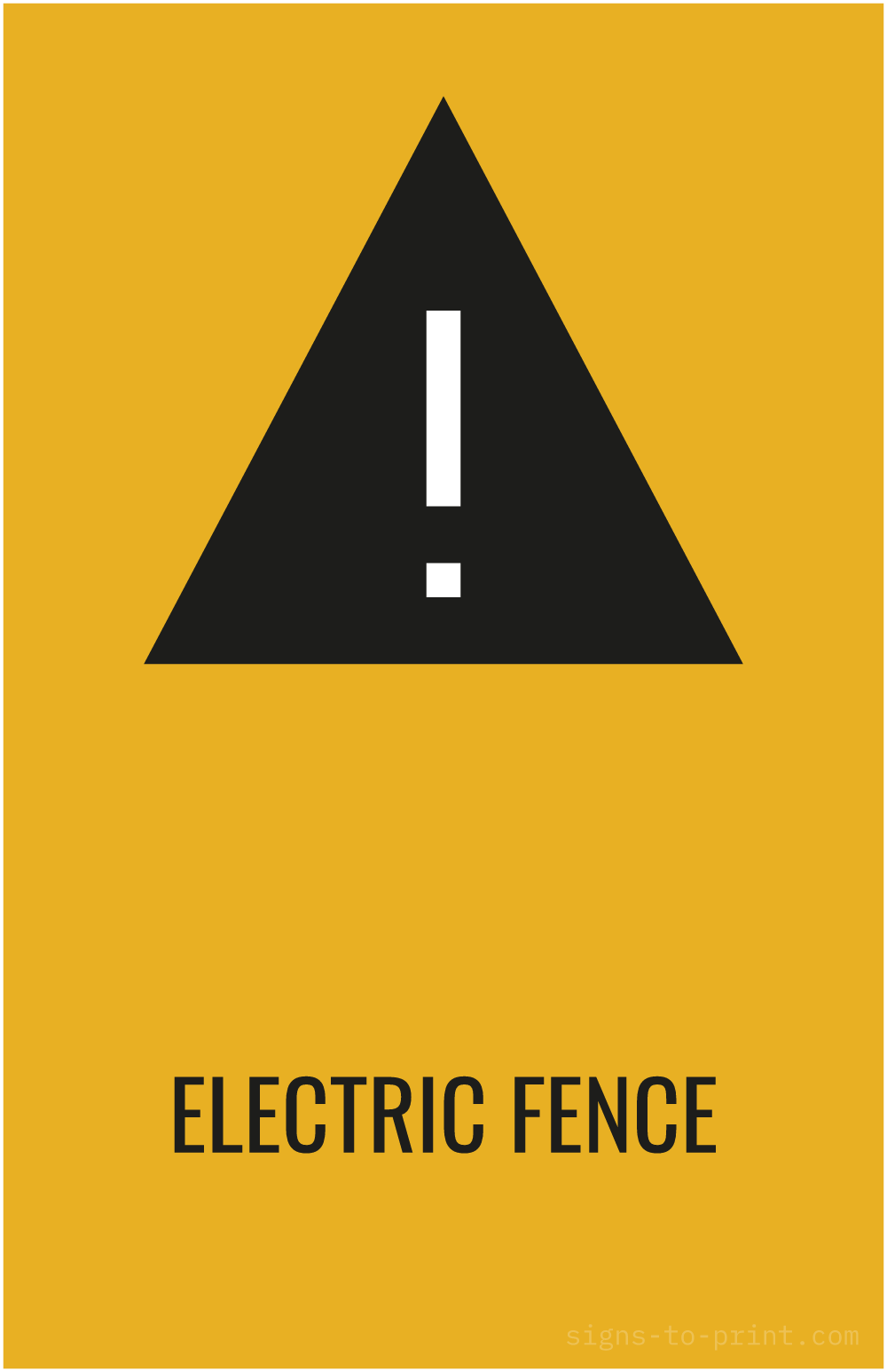Free printable Electric Fence 11 x 17 sign, Orange / Black, 11 x 17 download