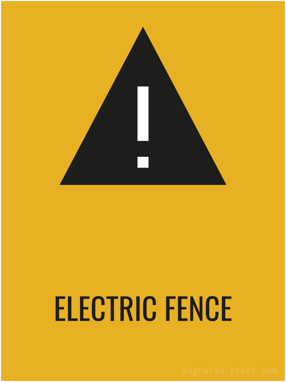 Free printable Electric Fence 18 x 24 sign, Orange / Black, 18 x 24 download