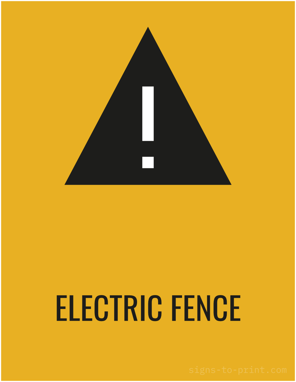 Free printable Electric Fence 8.5 x 11 sign, Orange / Black, 8.5 x 11 download