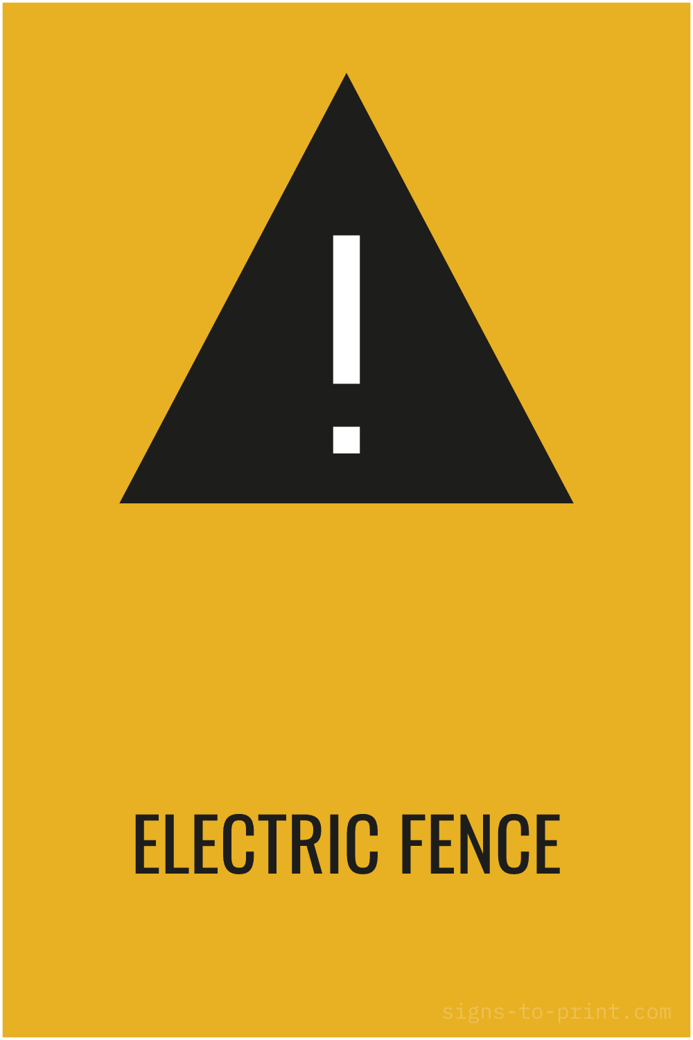 Free printable Electric Fence sign, Orange / Black, 12x18 in