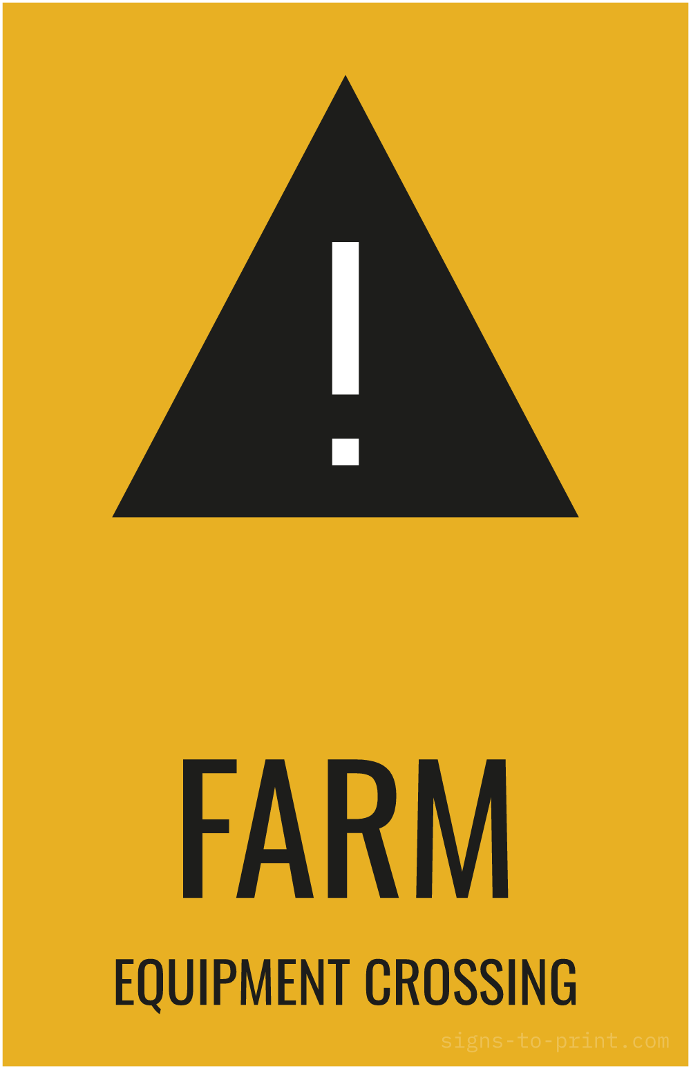 Free printable Farm Equipment Crossing 11 x 17 sign, Orange / Black, 11 x 17 download
