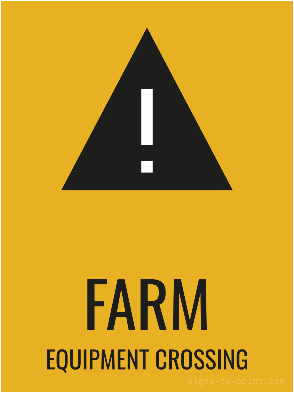 Free printable Farm Equipment Crossing 18 x 24 sign, Orange / Black, 18 x 24 download