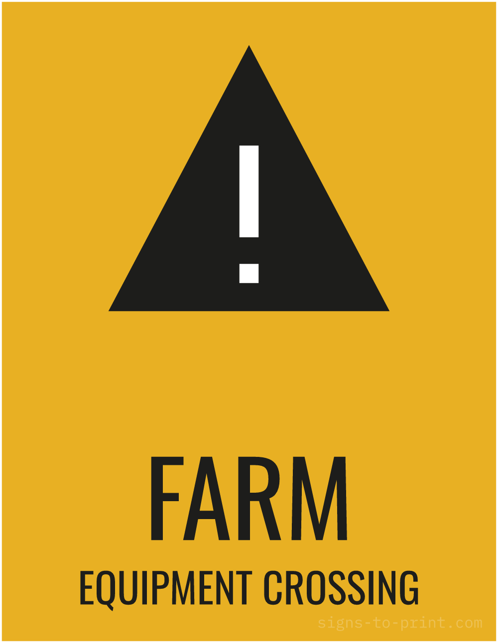 Free printable Farm Equipment Crossing 8.5 x 11 sign, Orange / Black, 8.5 x 11 download