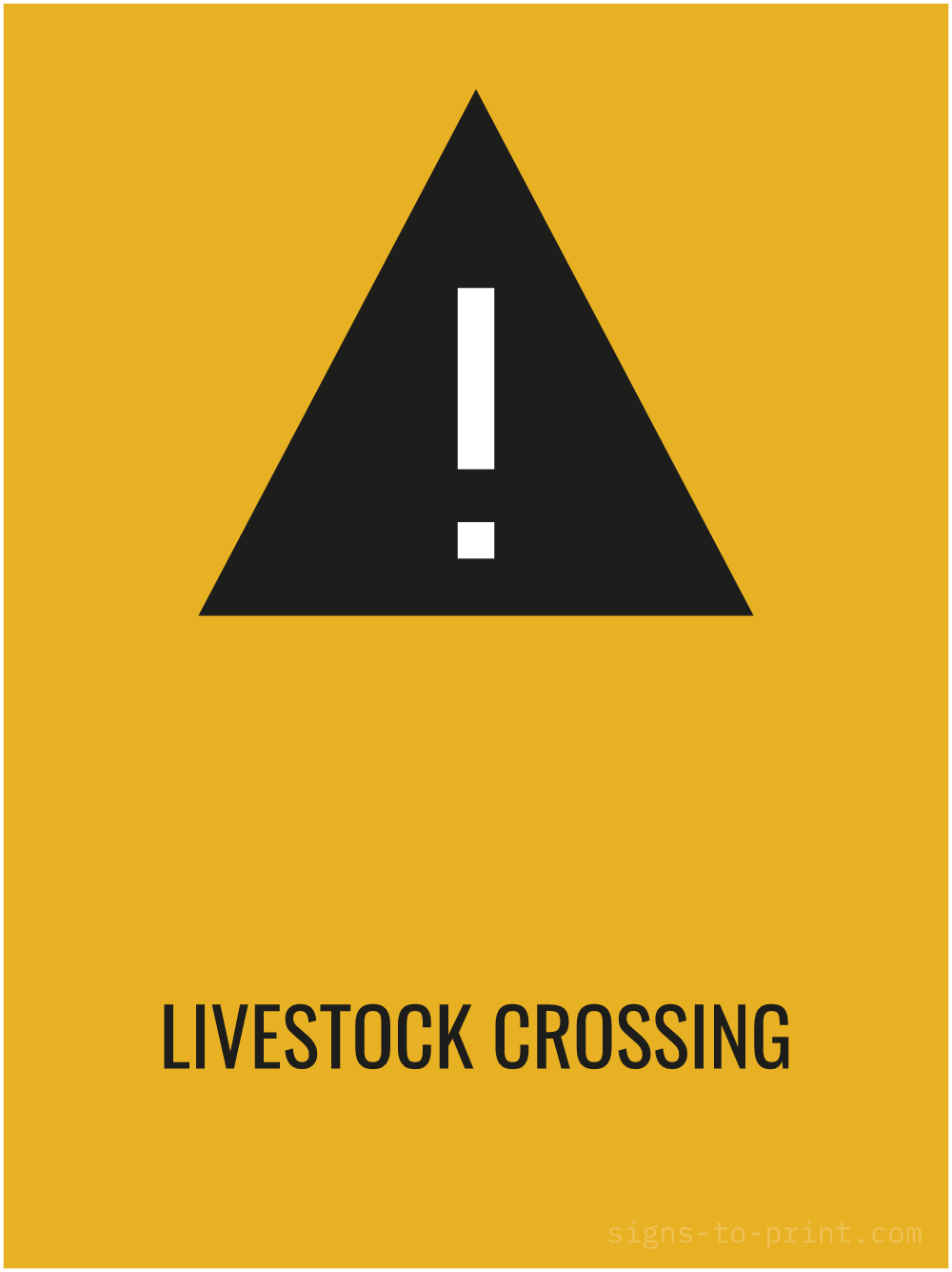 Free printable Livestock Crossing 18 x 24 sign, Orange / Black, 18 x 24 download