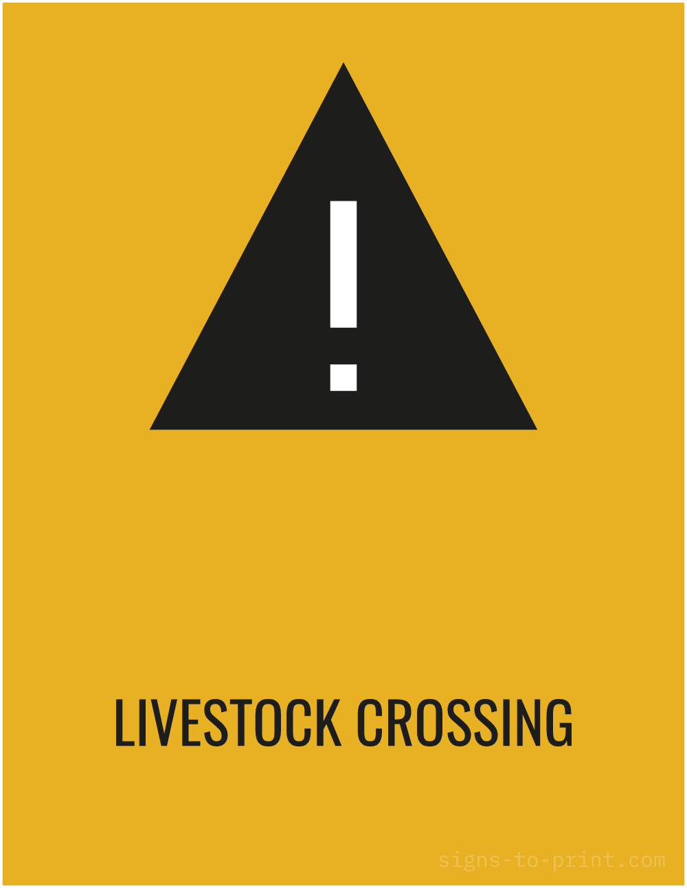 Free printable Livestock Crossing 8.5 x 11 sign, Orange / Black, 8.5 x 11 download