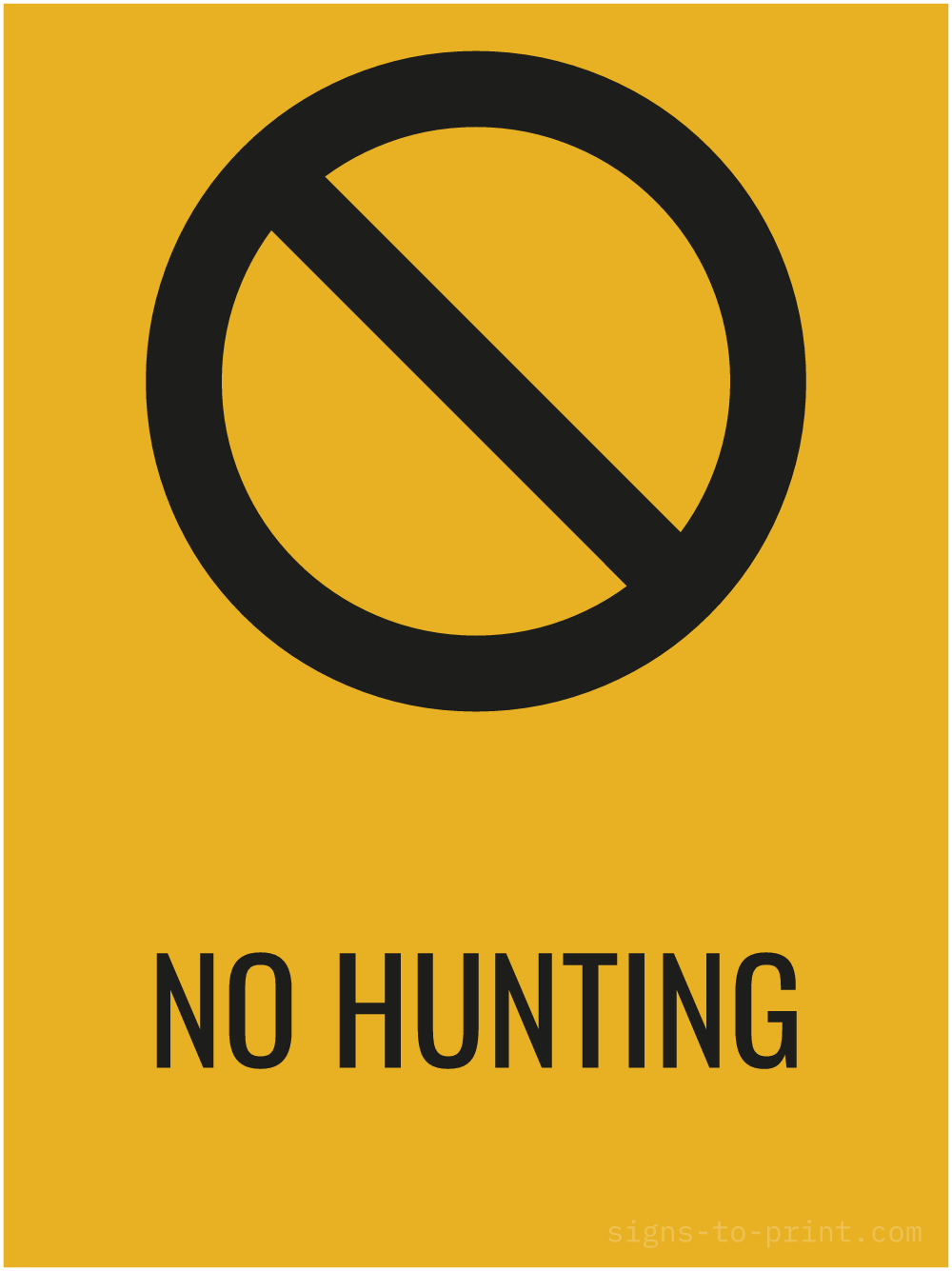 Free printable No Hunting 18 x 24 sign, Orange / Black, 18 x 24 download