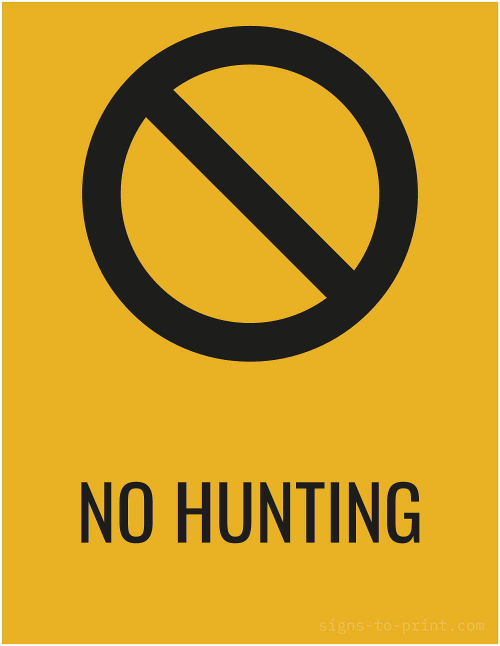 Free printable No Hunting 8.5 x 11 sign, Orange / Black, 8.5 x 11 download