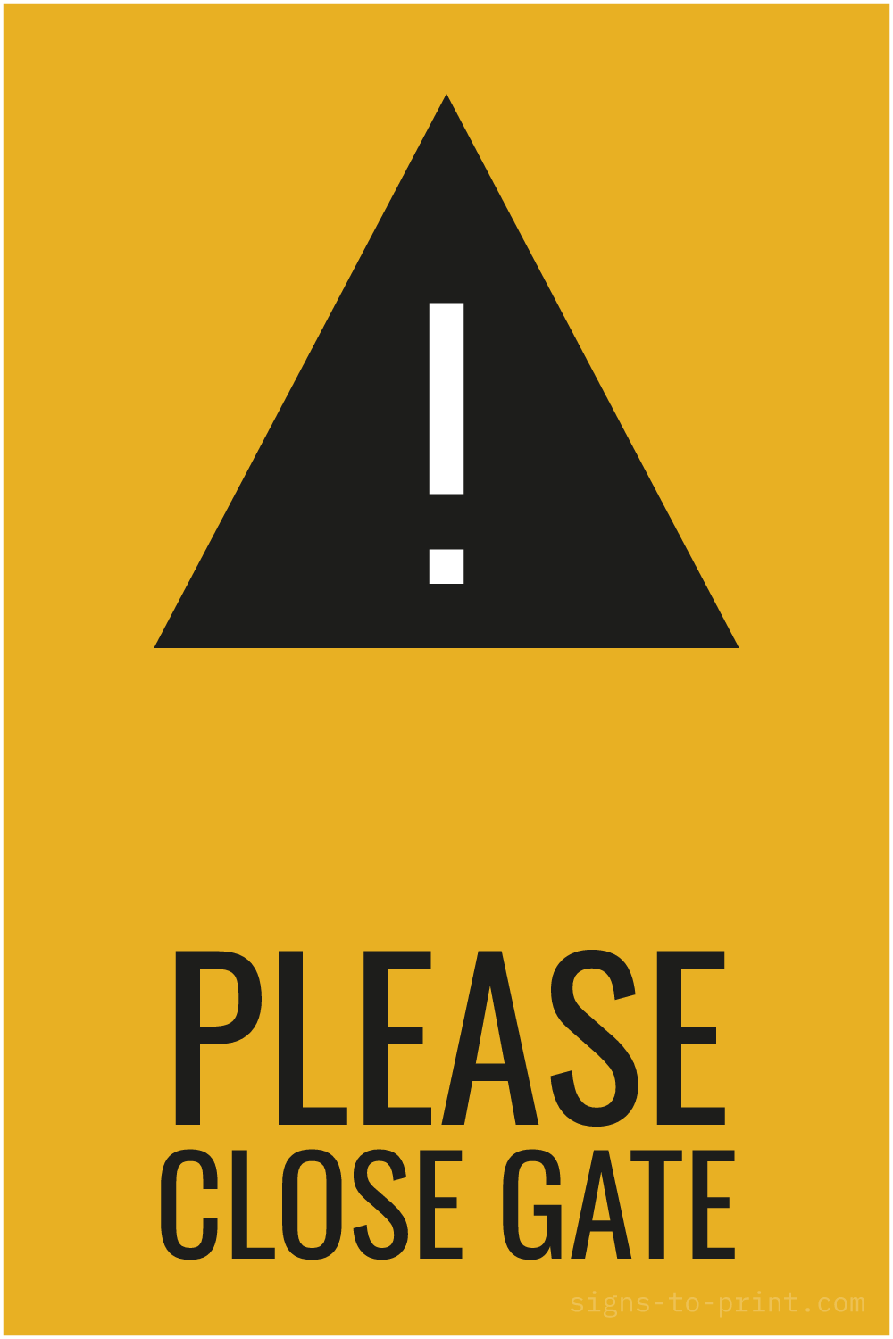 Free printable Please Close Gate sign, Orange / Black, 12x18 in