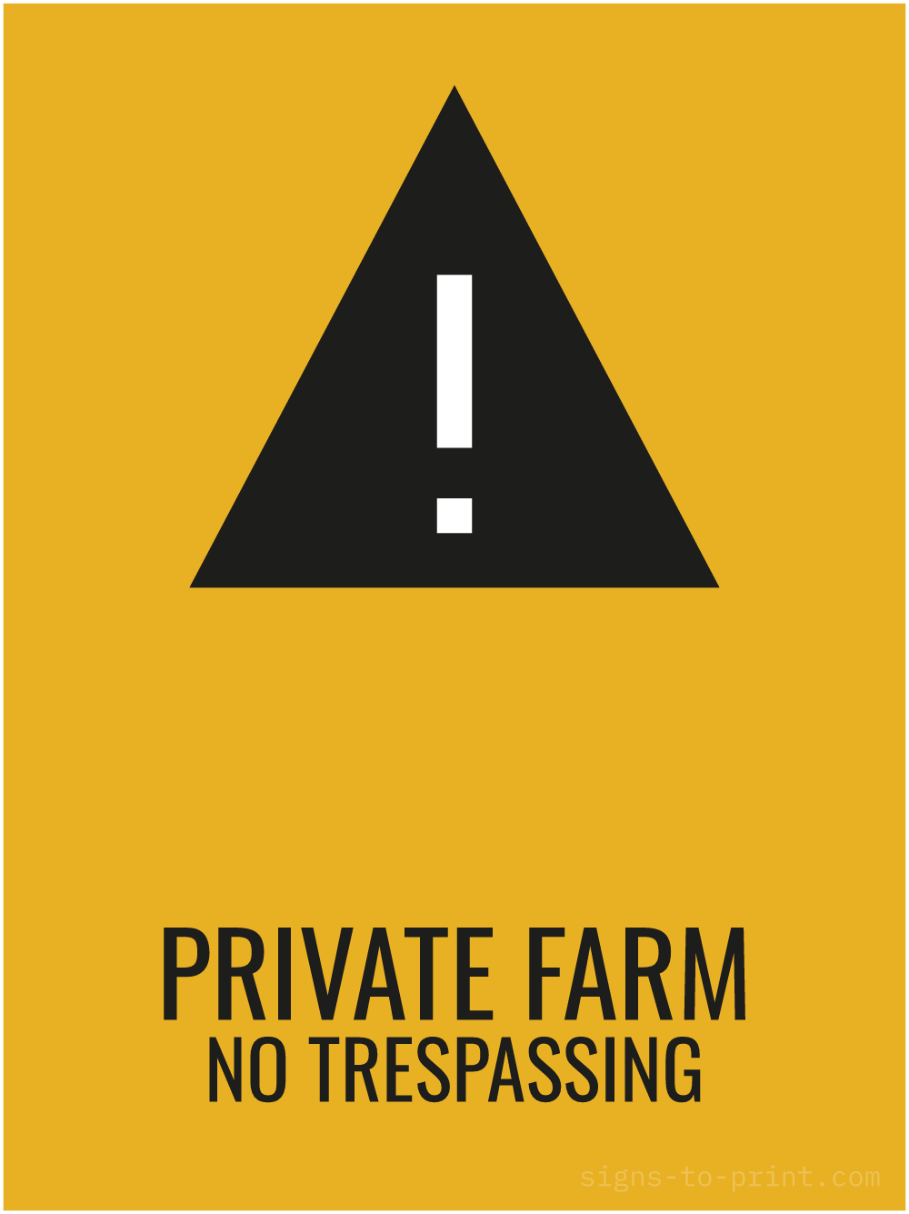 Free printable Private Farm No Trespassing 18 x 24 sign, Orange / Black, 18 x 24 download