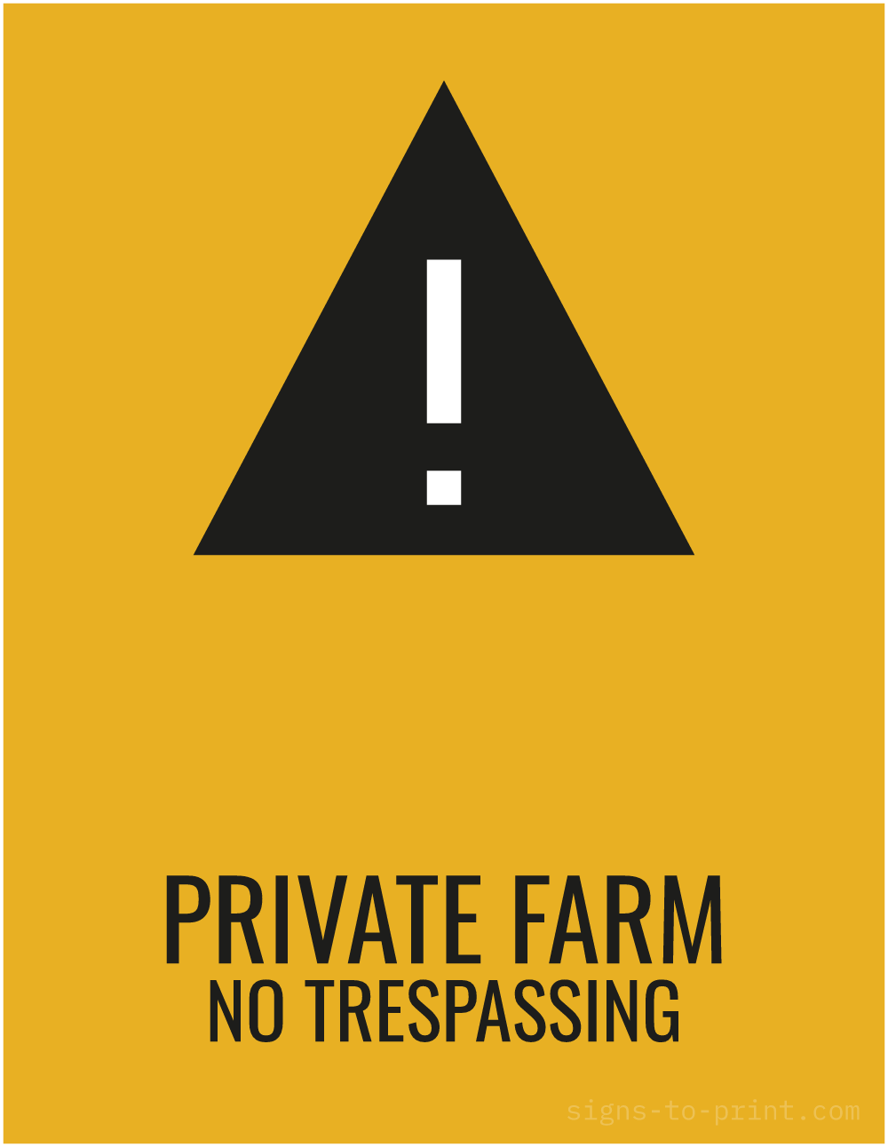 Free printable Private Farm No Trespassing 8.5 x 11 sign, Orange / Black, 8.5 x 11 download
