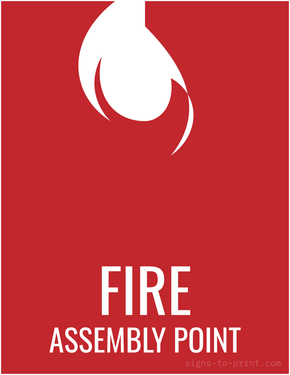 Free printable Fire Assembly Point sign, Red / White, 8.5x11 in