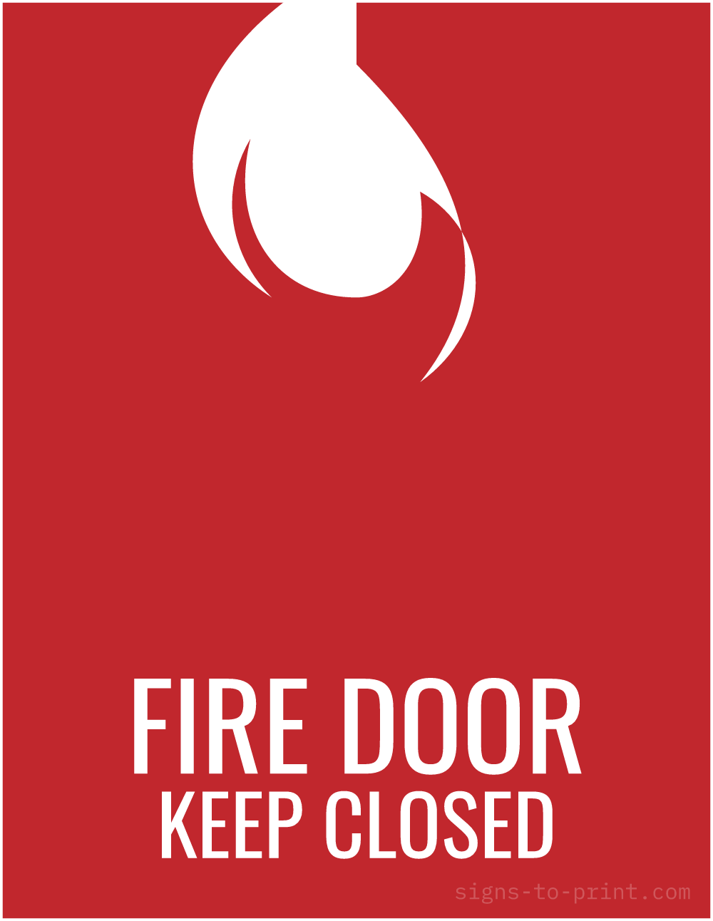 Free printable Fire Door Keep Closed sign, Red / White, 8.5x11 in