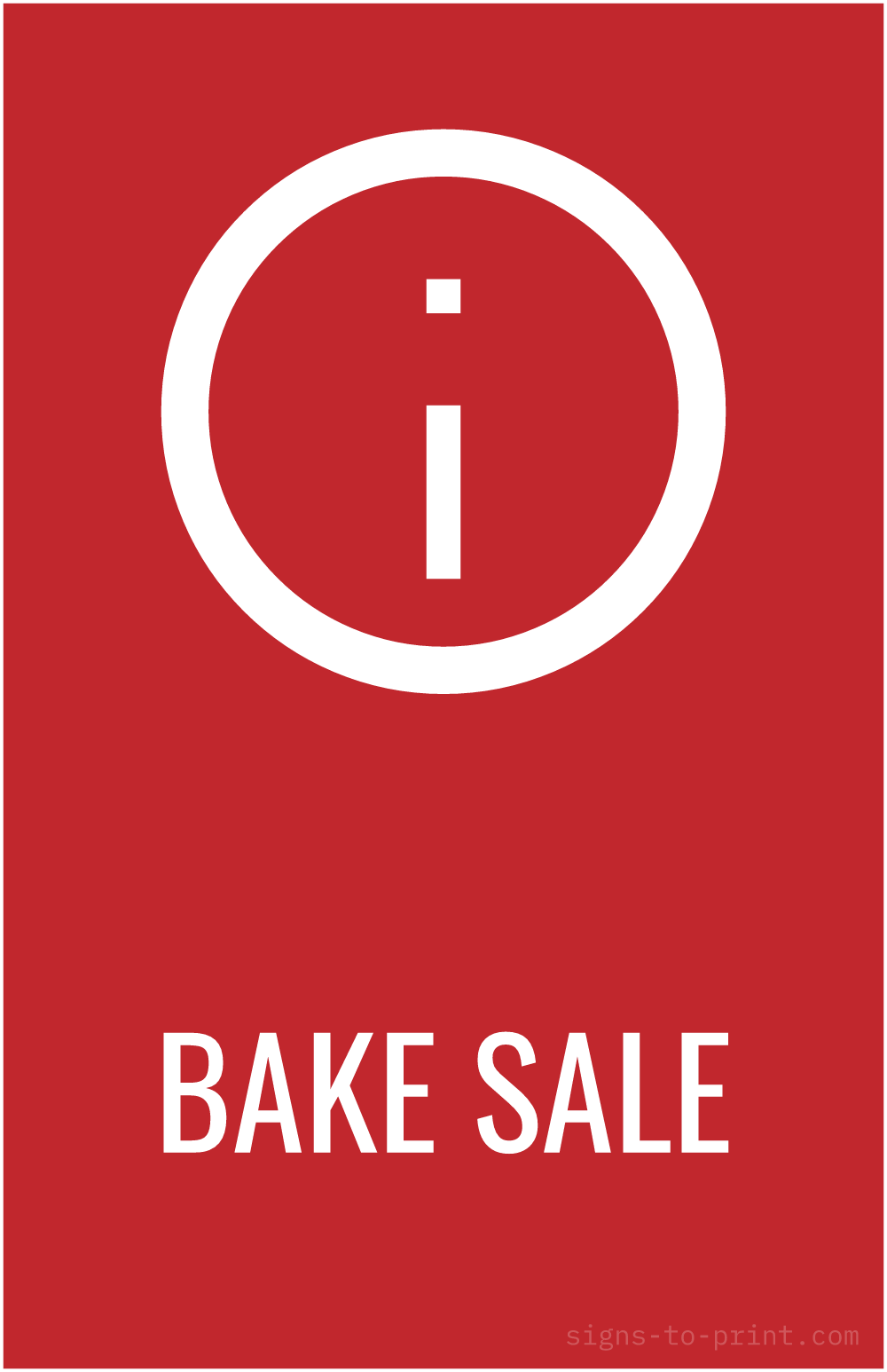 Free printable Bake Sale 11 x 17 sign, Red / White, 11 x 17 download