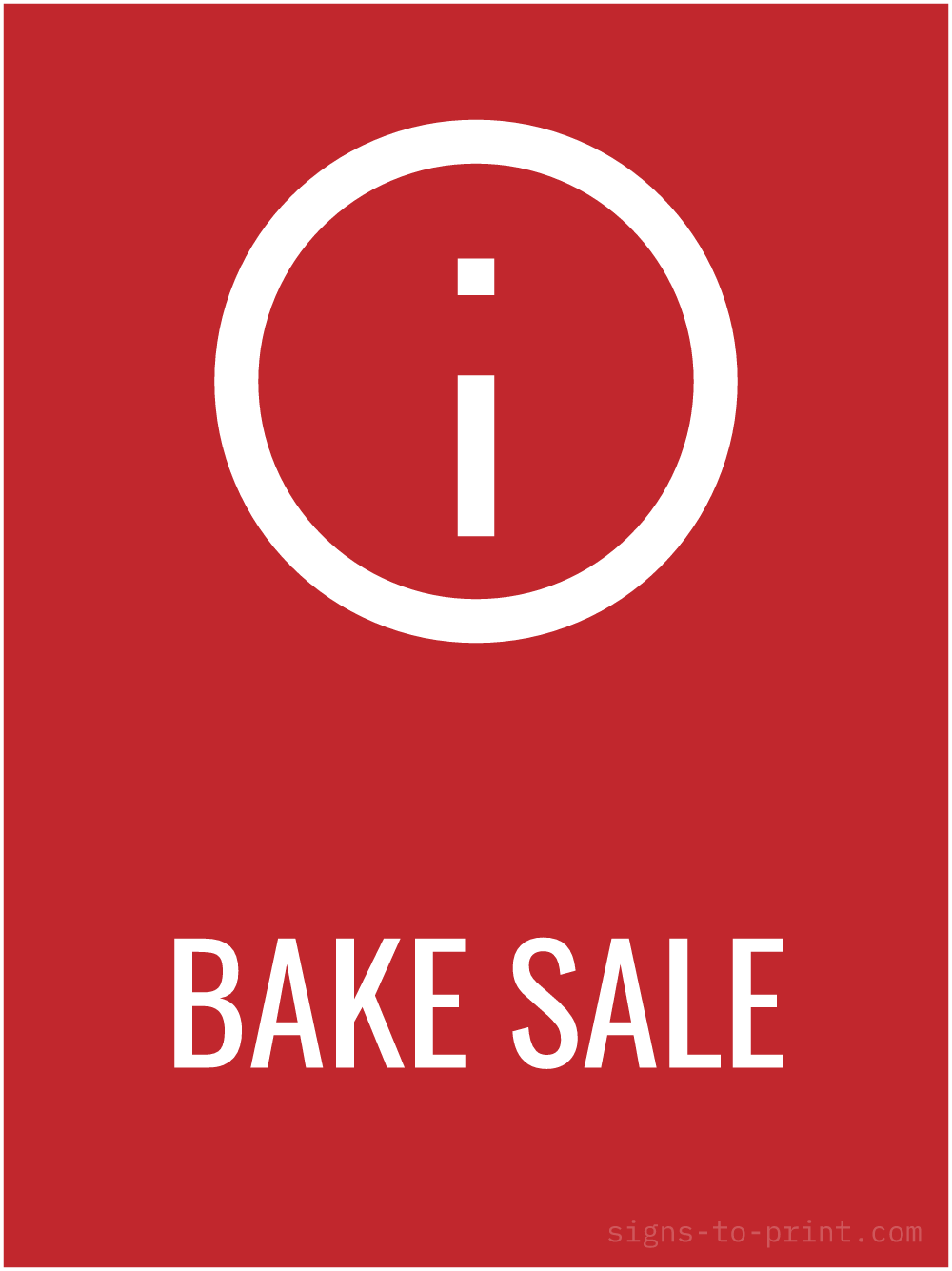 Free printable Bake Sale 18 x 24 sign, Red / White, 18 x 24 download