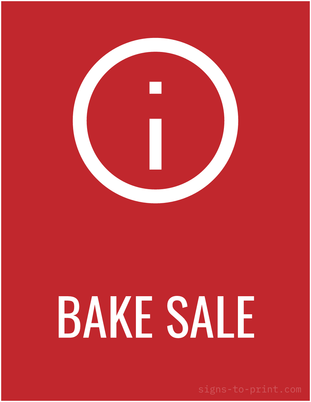 Free printable Bake Sale sign, Red / White, 8.5x11 in