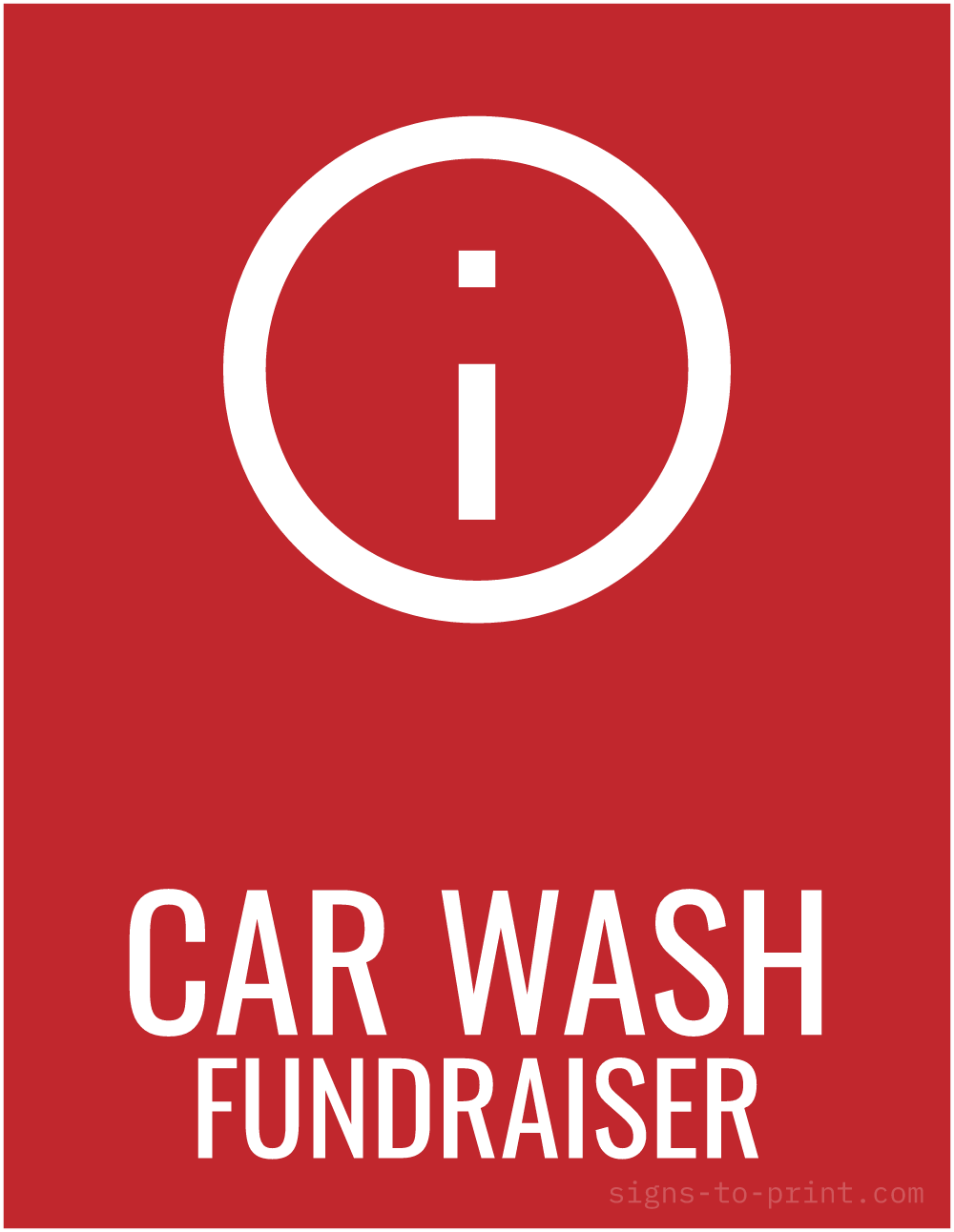 Free printable Car Wash Fundraiser sign, Red / White, 8.5x11 in