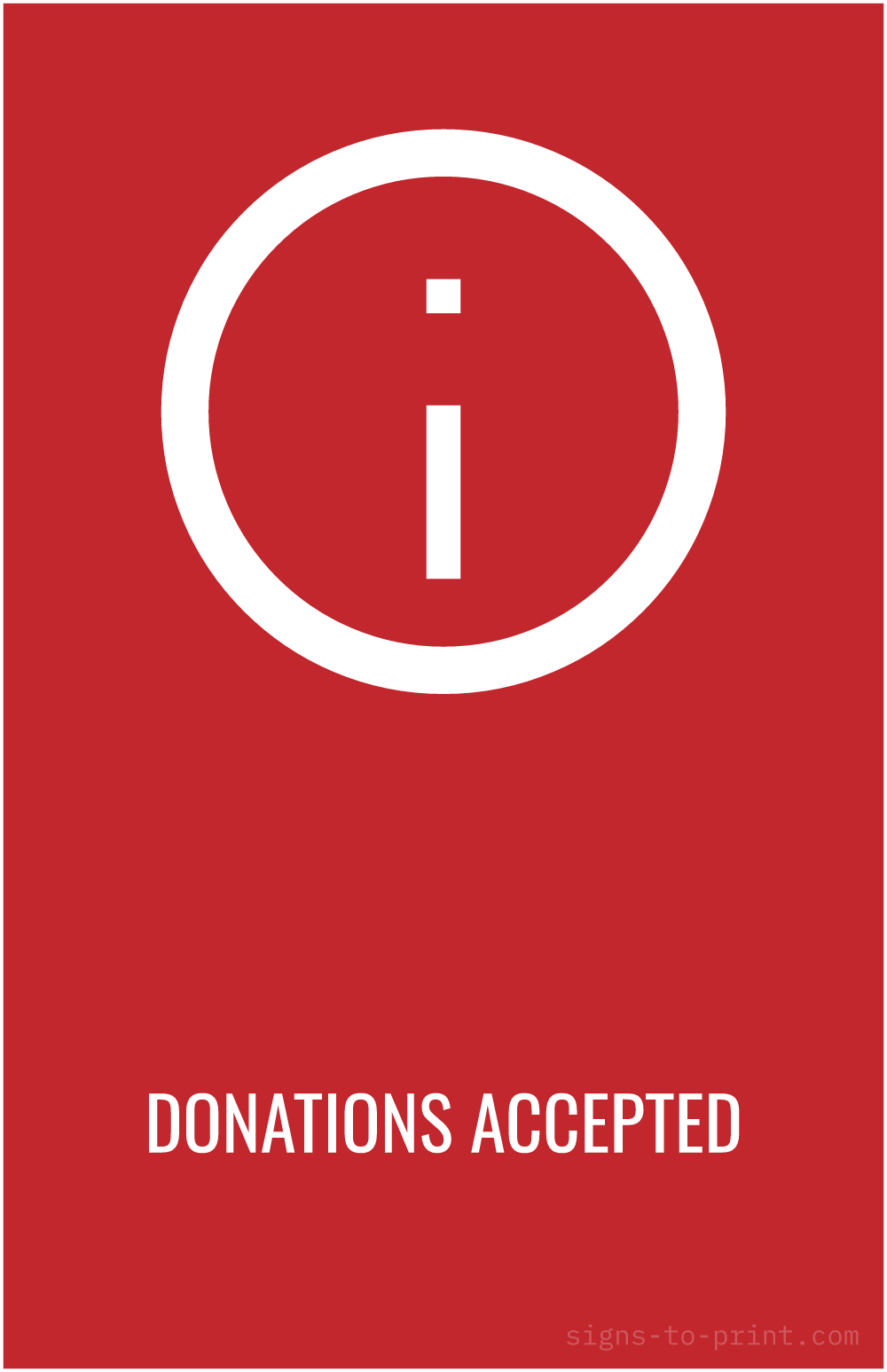 Free printable Donations Accepted 11 x 17 sign, Red / White, 11 x 17 download