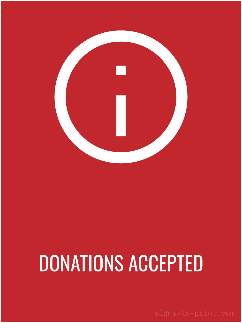 Free printable Donations Accepted 18 x 24 sign, Red / White, 18 x 24 download