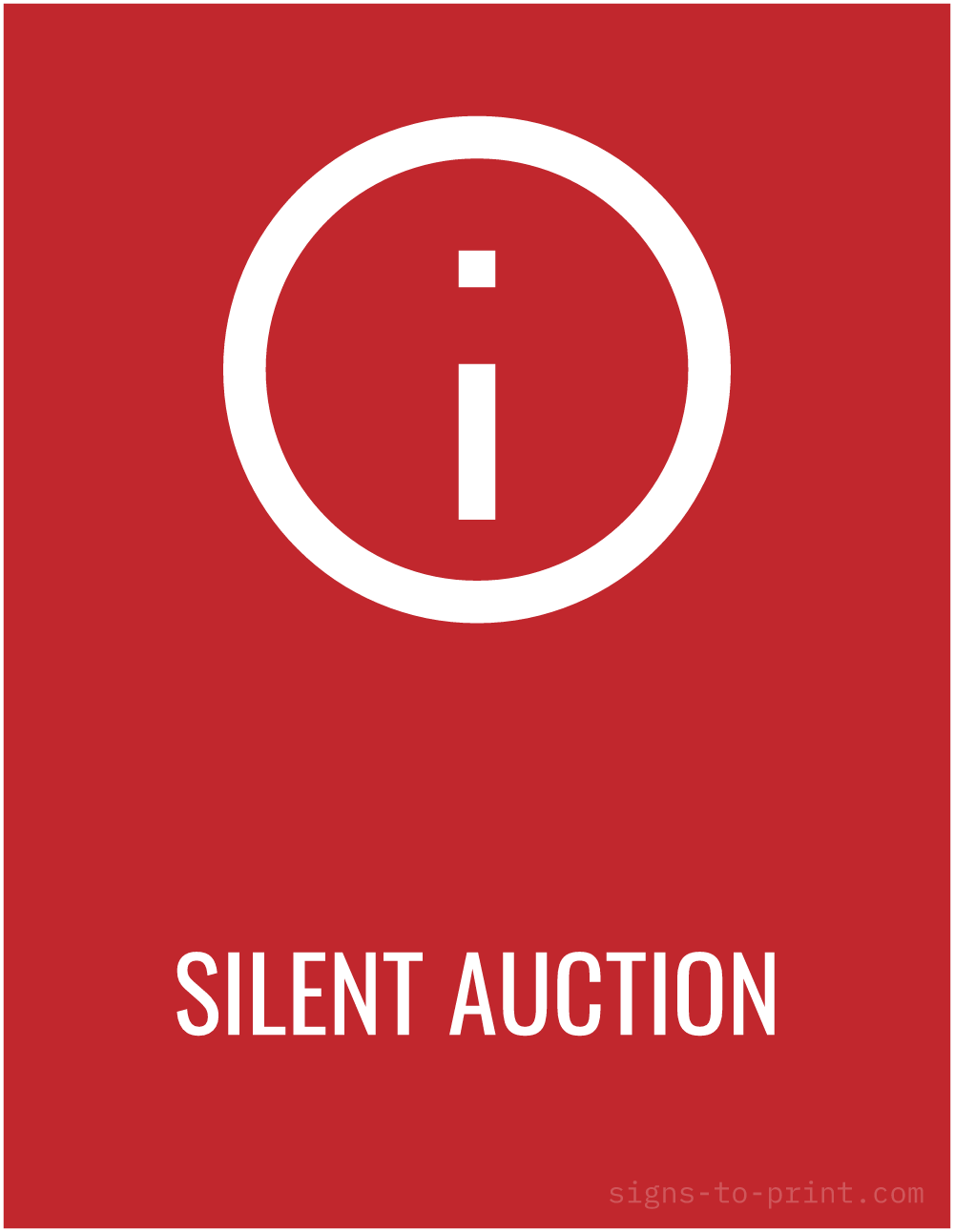 Free printable Silent Auction sign, Red / White, 8.5x11 in