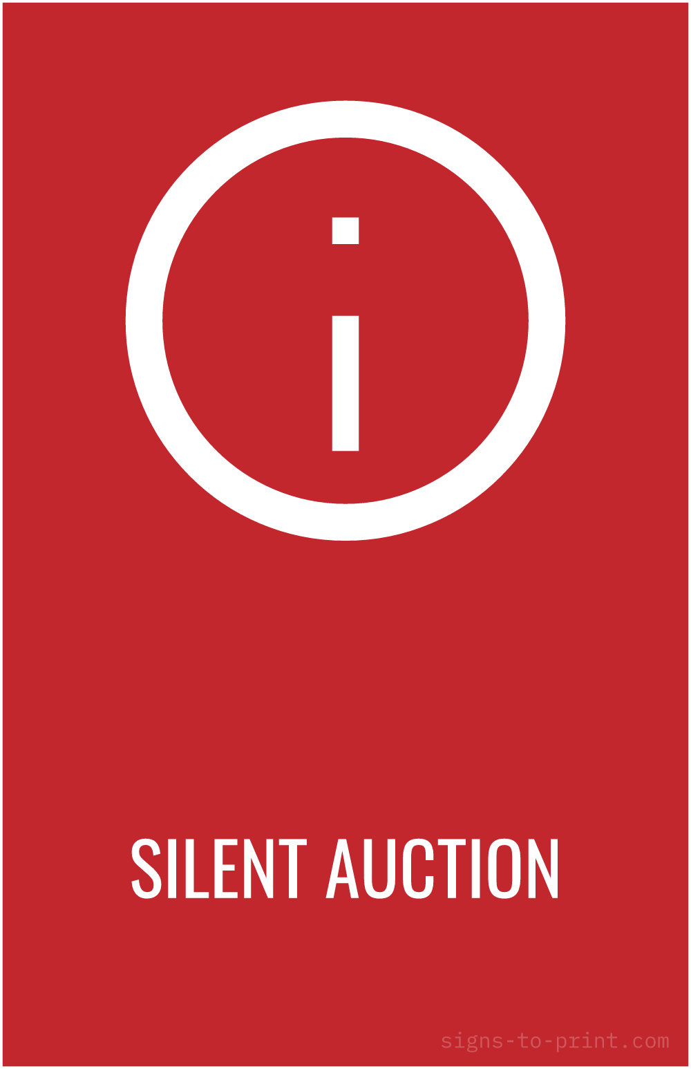 Free printable Silent Auction 11 x 17 sign, Red / White, 11 x 17 download