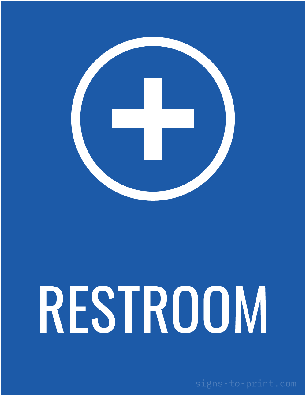 Free printable Restroom sign, Blue / White, 8.5x11 in