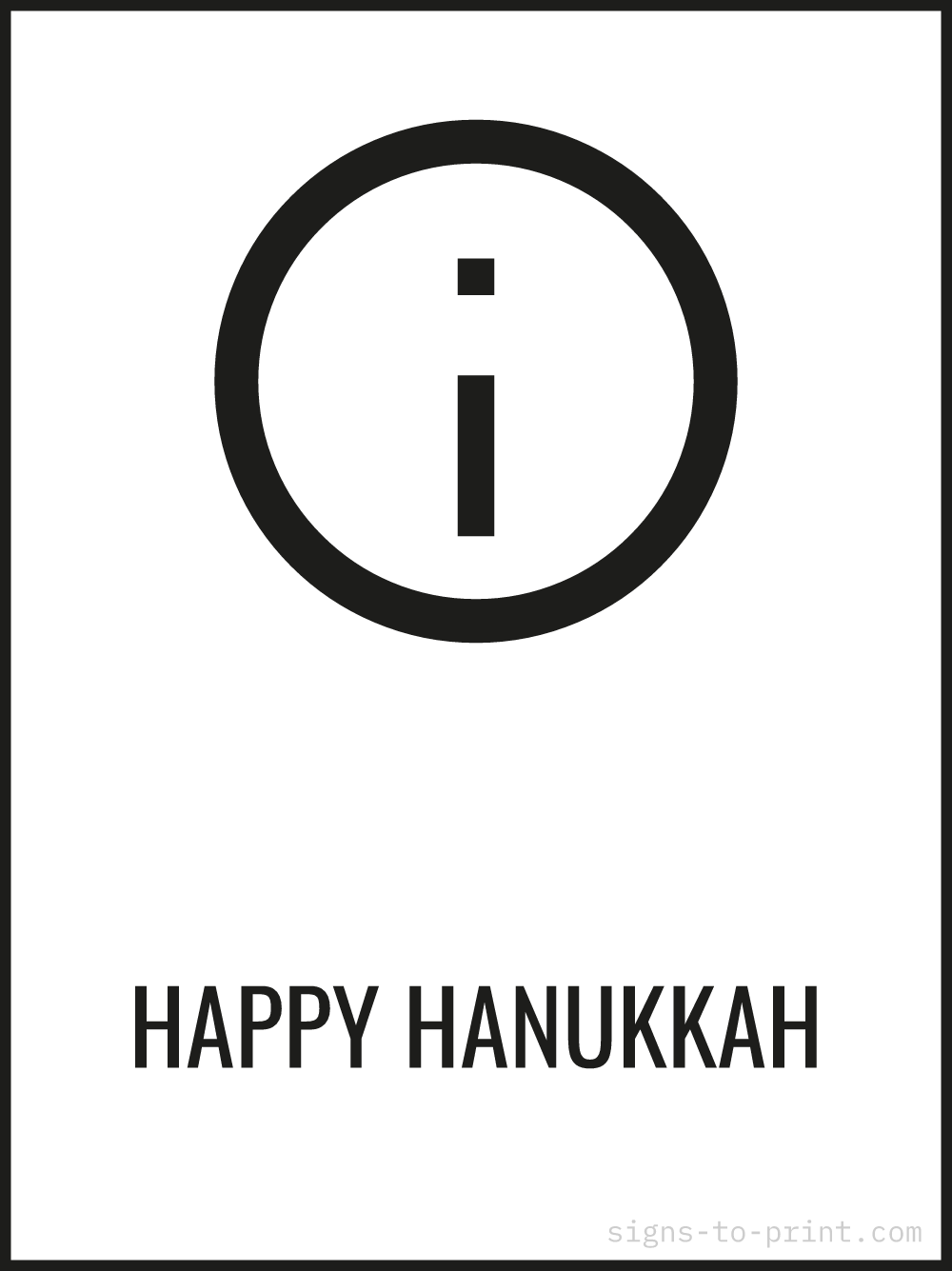 Free printable Happy Hanukkah 18 x 24 sign, Black / White, 18 x 24 download