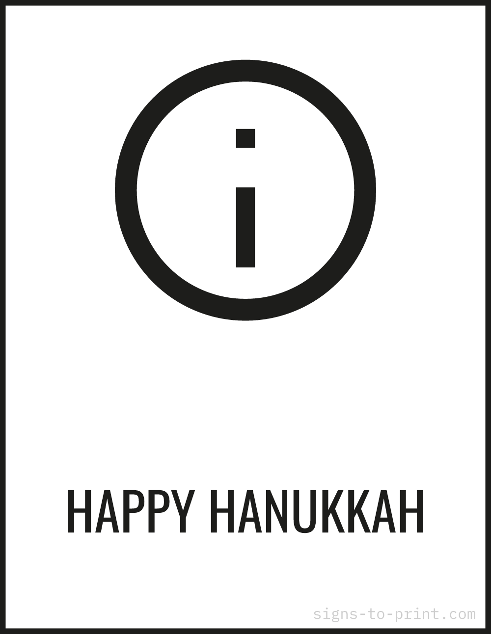 Free printable Happy Hanukkah sign, Black / White, 8.5x11 in