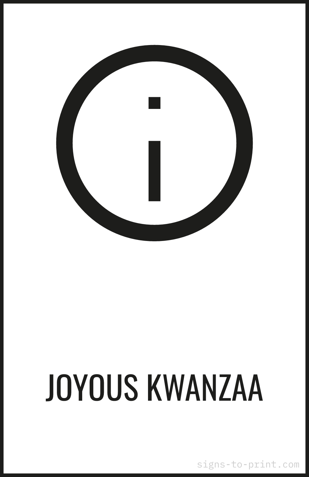 Free printable Joyous Kwanzaa 11 x 17 sign, Black / White, 11 x 17 download