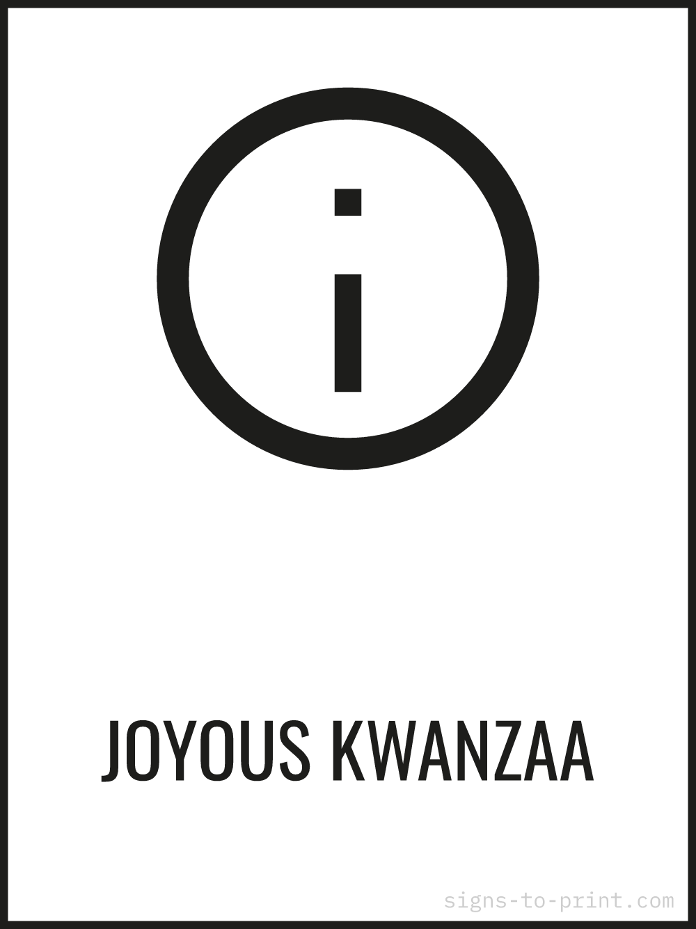 Free printable Joyous Kwanzaa 18 x 24 sign, Black / White, 18 x 24 download