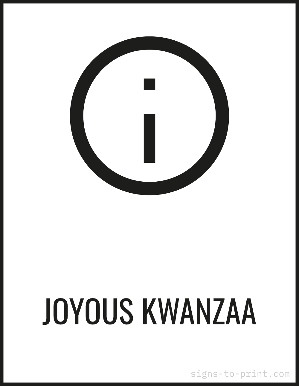 Free printable Joyous Kwanzaa sign, Black / White, 8.5x11 in